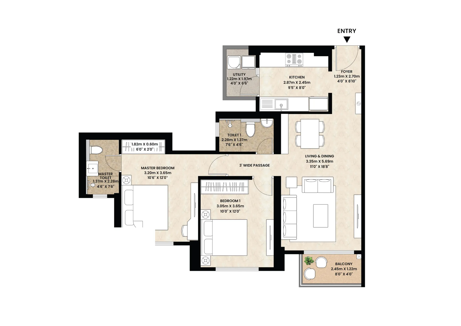 Rainforest Unit Plans_TOWER N1 - 2 BHK LUXURY